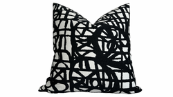 Ecriture Pillow Cover in Midnight Black, Indoor Outdoor Pillows