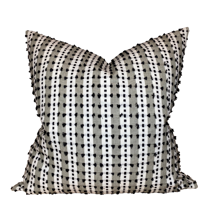 Tulum Striped Embroidered Pillow Cover in Black