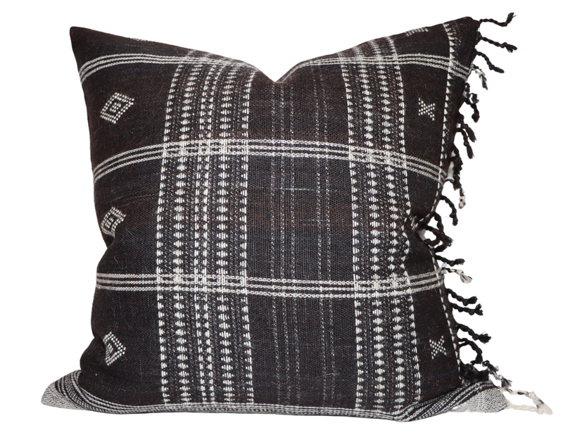 Indian Wool Pillow Cover in Noir, Handwoven Textiles