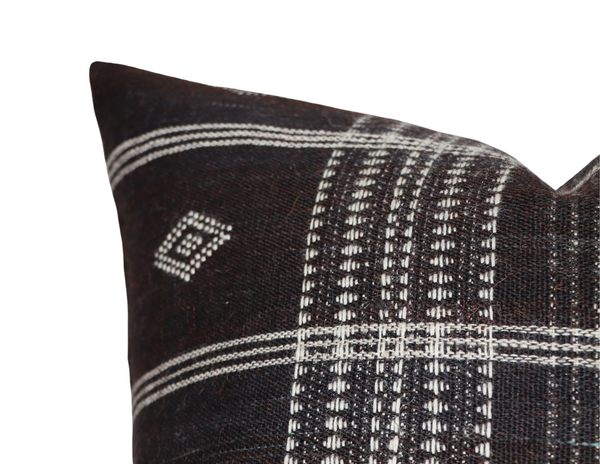 Indian Wool Pillow Cover in Noir, Handwoven Textiles