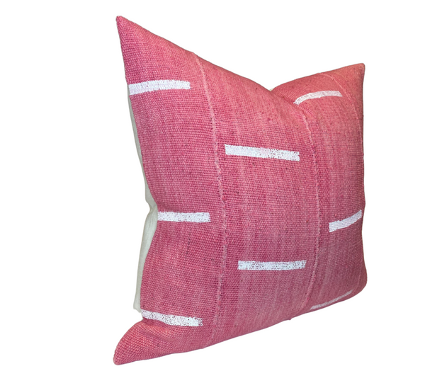 Dashes Print Mudcloth Pillow Cover in Pink