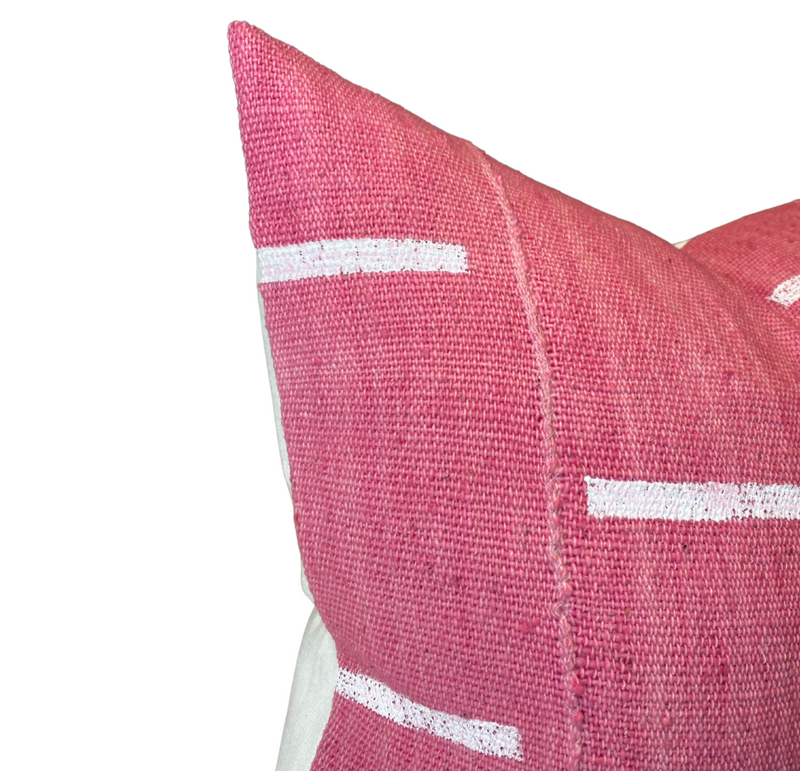 Dashes Print Mudcloth Pillow Cover in Pink