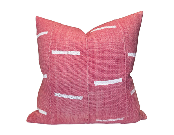 Dashes Print Mudcloth Pillow Cover in Pink