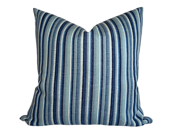 Schumacher Primavera Stripe Indoor Outdoor Pillow Cover in Sea