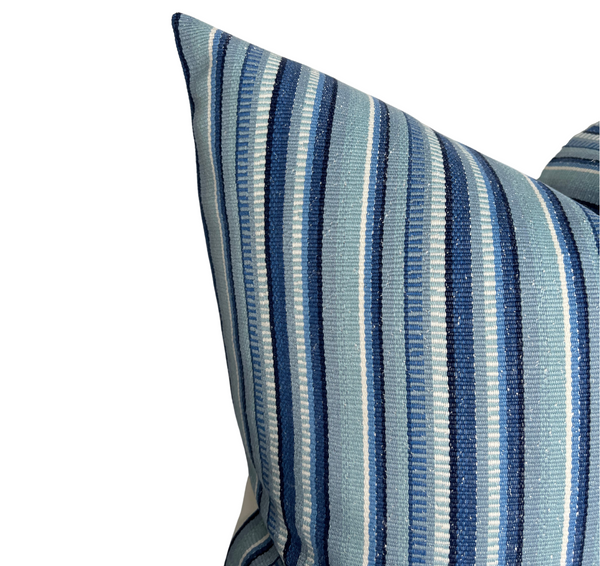 Schumacher Primavera Stripe Indoor Outdoor Pillow Cover in Sea