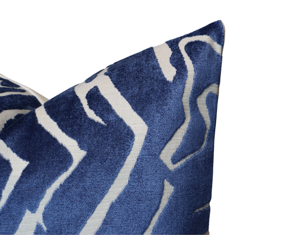 Abstract Velvet Pillow Cover in Navy