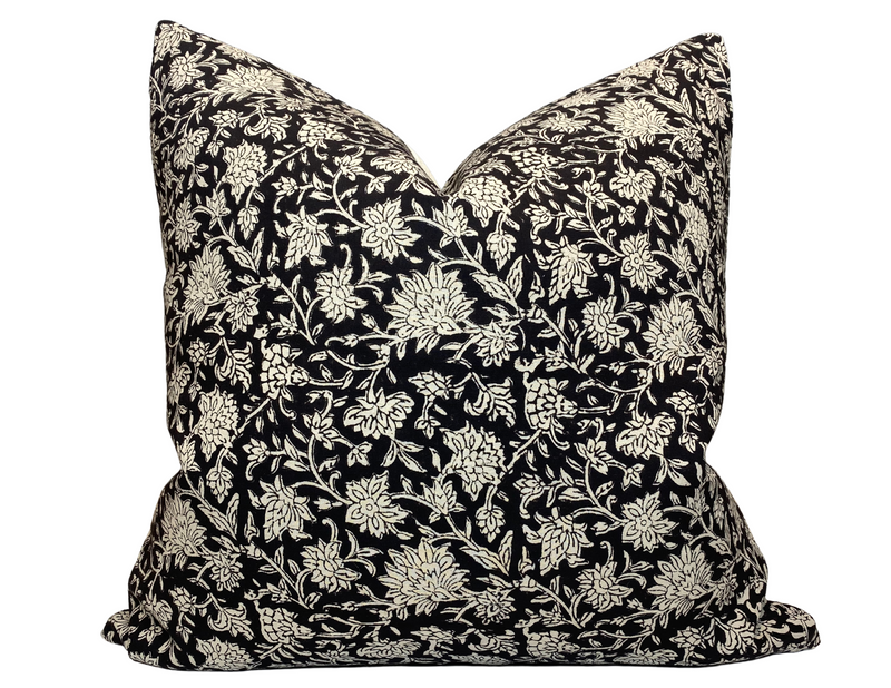 Amara Floral Pillow Cover in Tan on Black