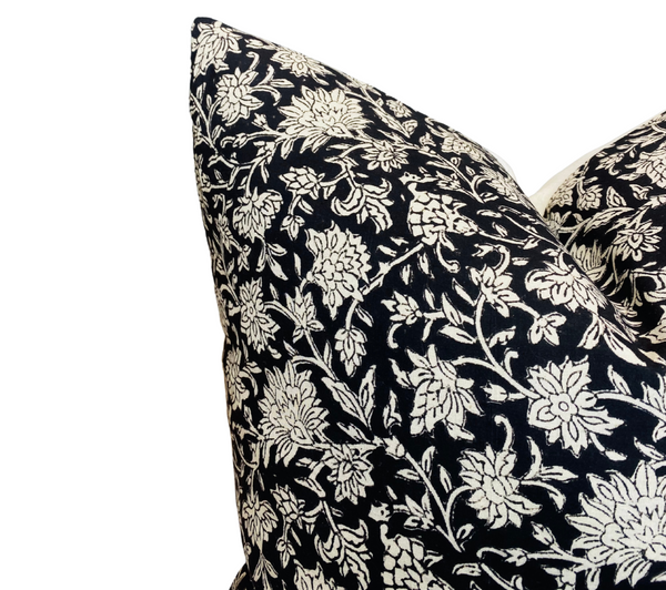 Amara Floral Pillow Cover in Tan on Black