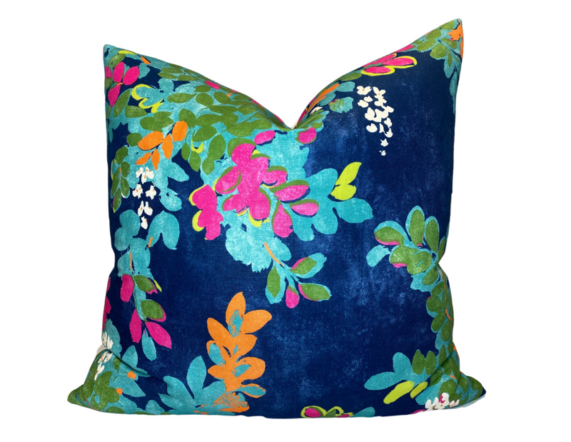 Ready to Ship, 24x24 Central Park Floral Pillow Cover in Navy