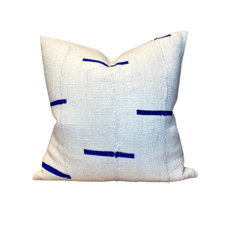 Dashes Print Mudcloth Pillow Cover in Indigo