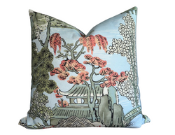 Asian Scenic Pillow Cover in Robins Egg