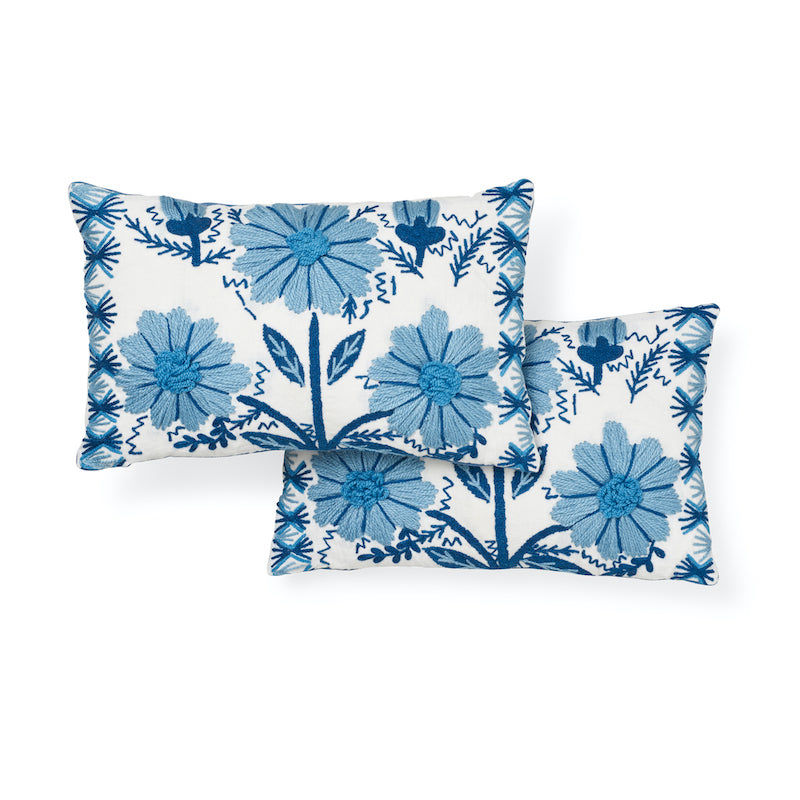 Ready to Ship, 12x16, Schumacher Marguerite Embroidery Pillow Cover in Sky Blue