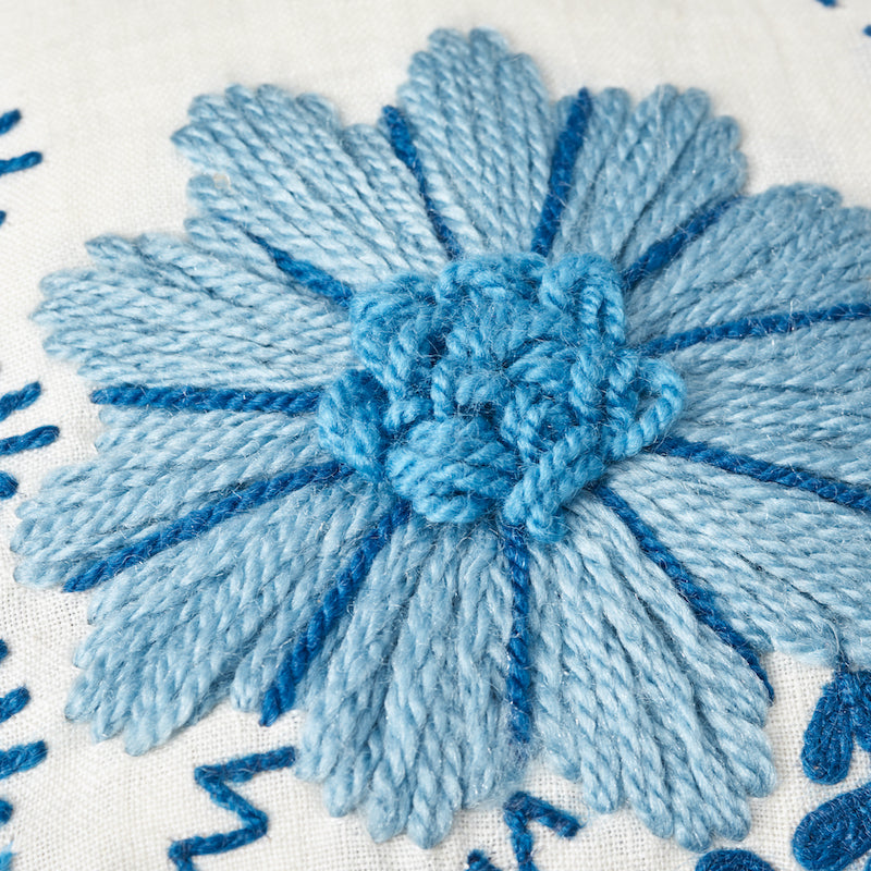 Ready to Ship, 12x16, Schumacher Marguerite Embroidery Pillow Cover in Sky Blue