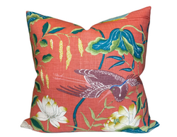 Schumacher Lotus Garden Pillow Cover in Red