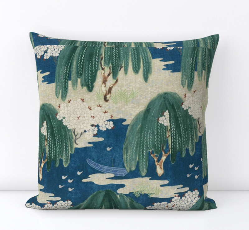 Willow Tree Pillow Cover in Navy