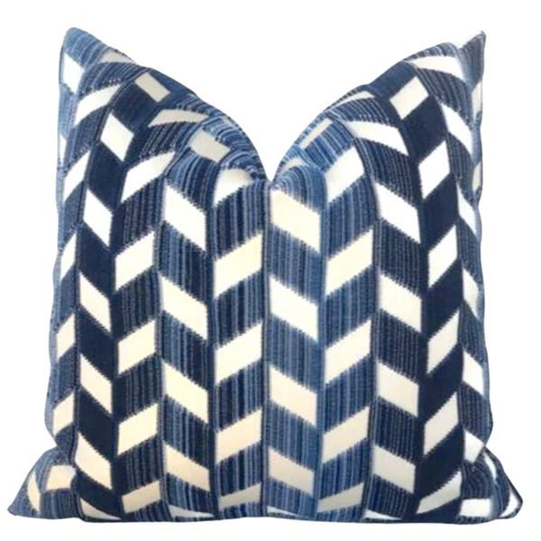 Schumacher Chevron Strie Pillow Cover in Lapis Blue