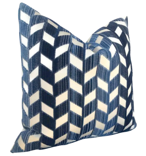 Schumacher Chevron Strie Pillow Cover in Lapis Blue