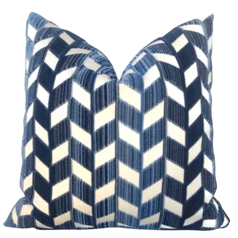 Ready to Ship, 10x20, Schumacher Chevron Strie Pillow Cover in Lapis Blue