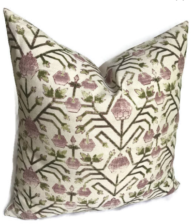 Koty Pillow Cover in Pink + Green, Designer Pillows