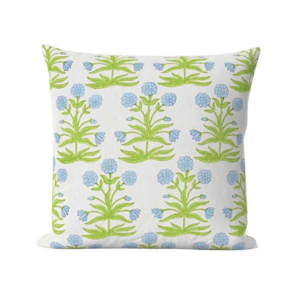 Schumacher Mughal Pillow Cover in Sky Blue and Pistachio