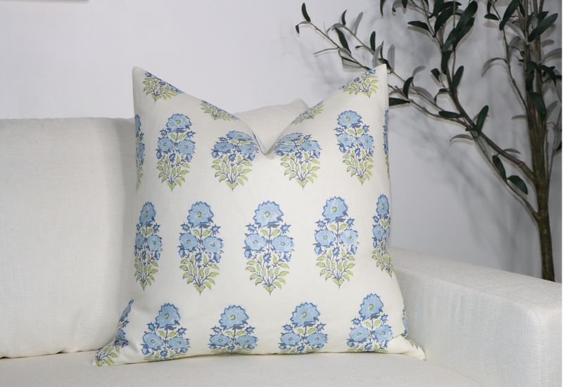 Mughal Flower Pillow Cover in Monsoon Blue