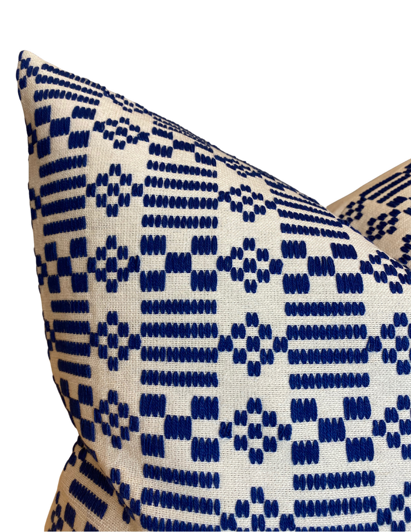 Schumacher Wilson Embroidery Pillow Cover in Indigo