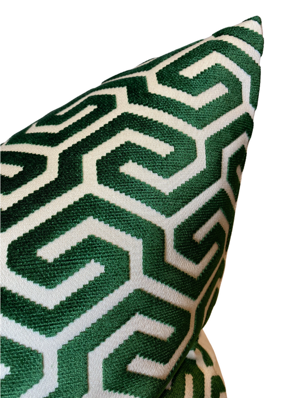 Schumacher Ming Fret Pillow Cover in Emerald