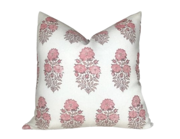 Mughal Flower Pillow Cover in Coral