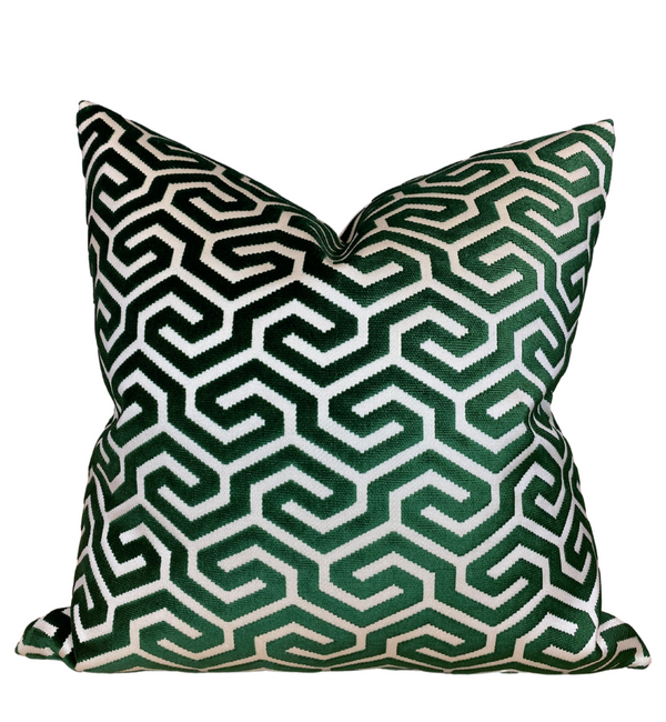 Schumacher Ming Fret Pillow Cover in Emerald