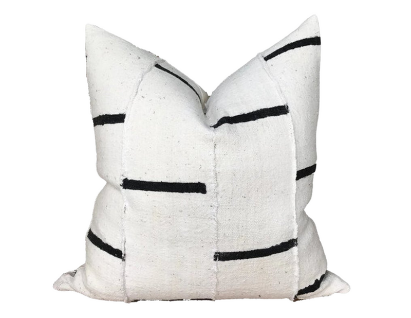 Dashes Print Mudcloth Pillow Cover in Ivory