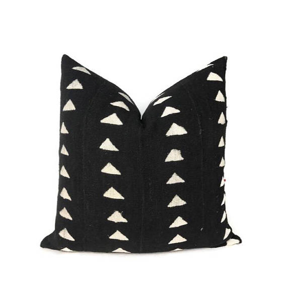 Arrow Print Mudcloth Pillow Cover in Black