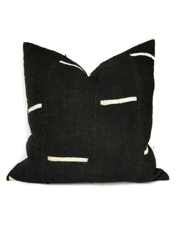 Dashes Print Mudcloth Pillow Cover in Black