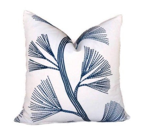 Schumacher Ginkgo Pillow Cover in Marine