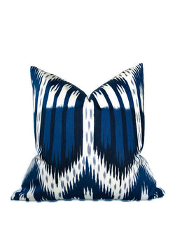 Schumacher Bukhara Ikat Pillow Cover in Indigo Blue