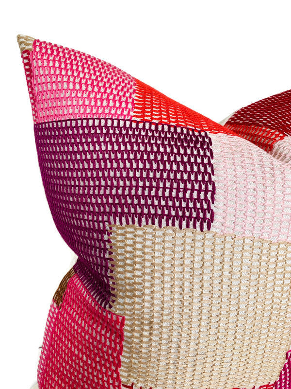 Schumacher Carnaby Embroidered Pillow Cover in Pink and Red