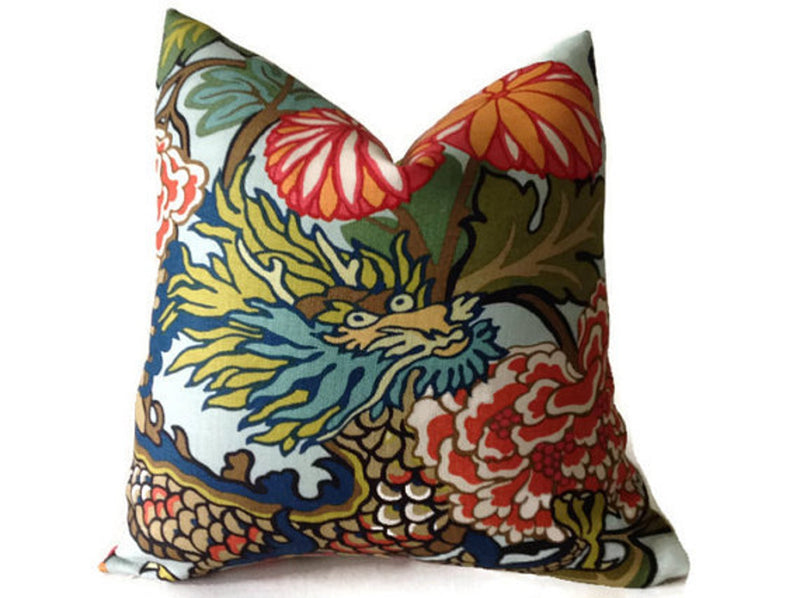 Schumacher Chiang Mai Dragon Pillow Cover in Aquamarine