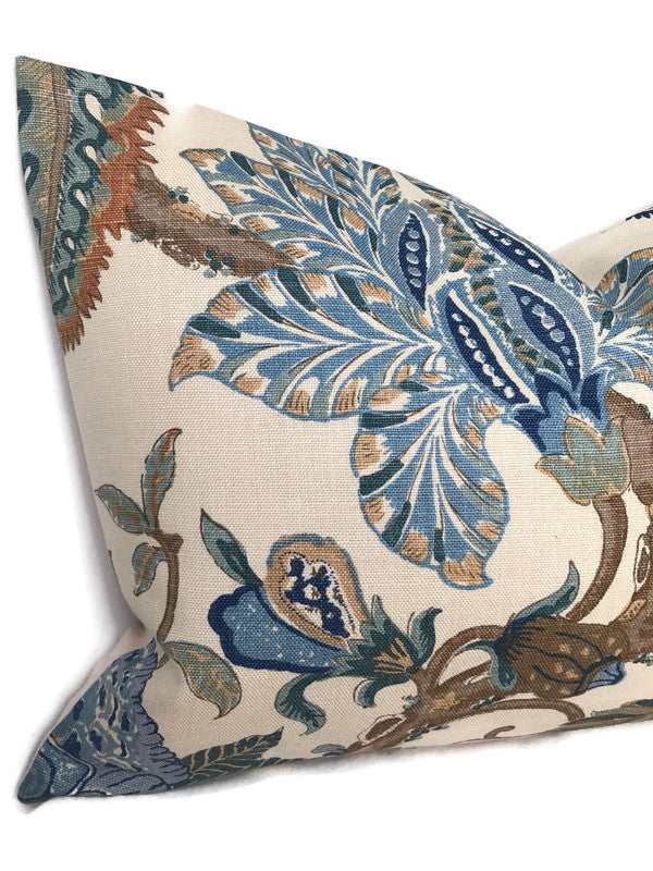 Schumacher Chalfont Pillow Cover in Porcelain Blue and Brown