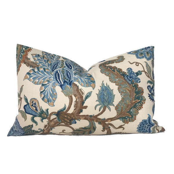 Schumacher Chalfont Pillow Cover in Porcelain Blue and Brown