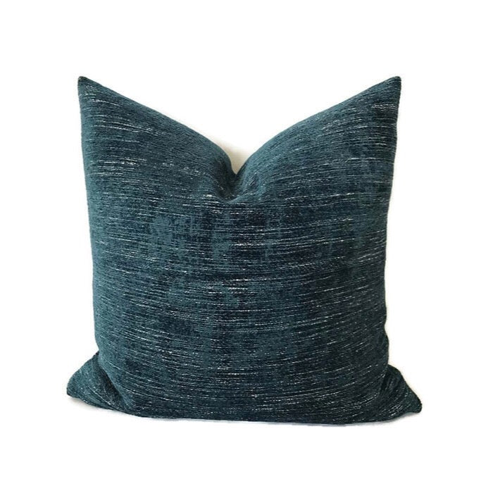 Teal Blue Velvet Chenille Pillow Cover