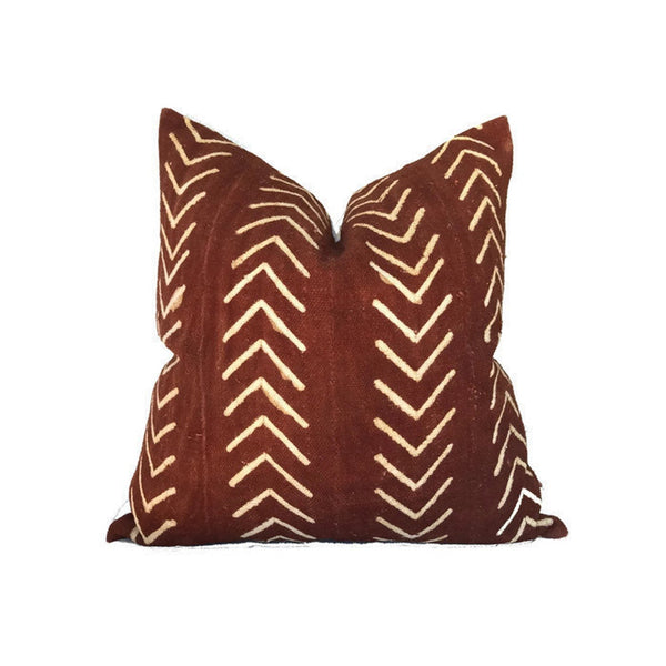 Chevron Print Mudcloth Pillow Cover in Copper