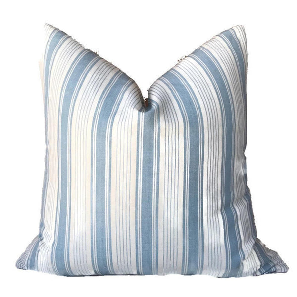 Schumacher Ojai Stripe Pillow Cover in China Blue