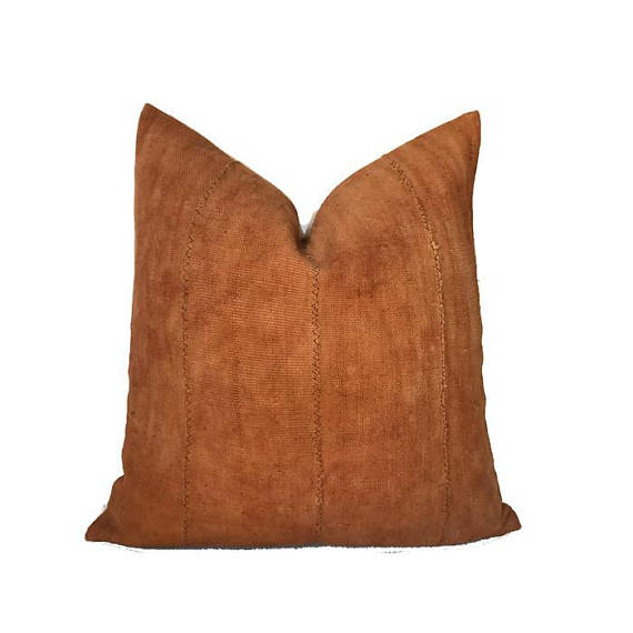 Solid Print Mudcloth Pillow Cover in Copper