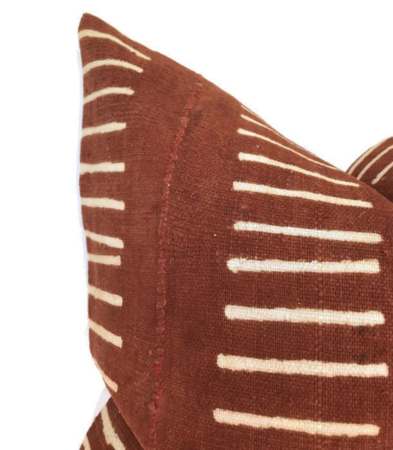 Dashes Print Mudcloth Pillow Cover in Copper