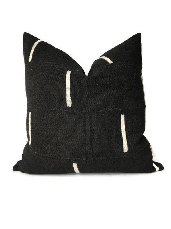 Dashes Print Mudcloth Pillow Cover in Black