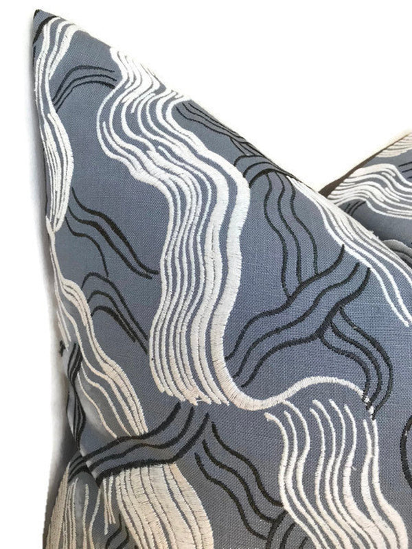 Kelly Wearstler Jubilee Embroidered Pillow Cover in Dusk Blue