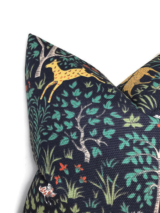 Forest Animal Pillow Cover in Navy Blue