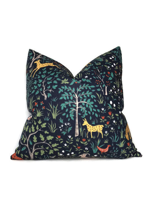 Forest Animal Pillow Cover in Navy Blue