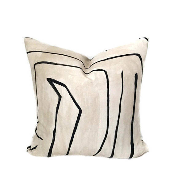 Ready to Ship, 11x63, Graffito Pillow Cover in Linen Onyx