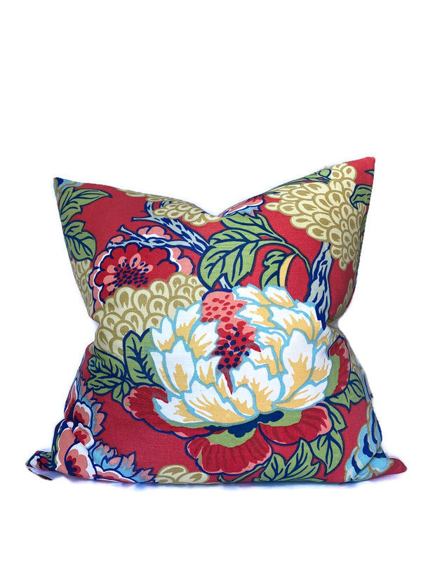 Honshu Pillow Cover in Coral and Green