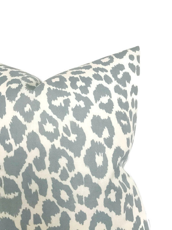 Schumacher Indoor/Outdoor Iconic Leopard Pillow Cover in Sky Blue